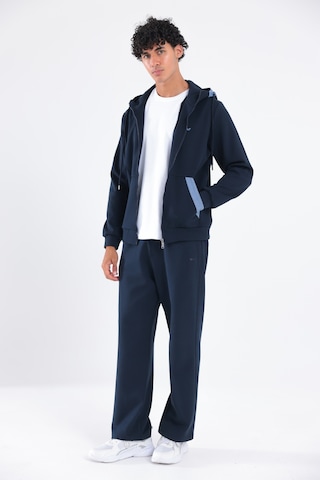 Rowinger Modal Kumaş Kapüşonlu Fermuarlı Kontrast Detaylı Erkek Sweatshirt Navyblue