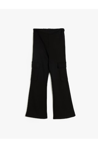 Koton İspanyol Paça Pantolon Kargo Cepli Beli Lastikli Siyah 5wkg40221ak Siyah