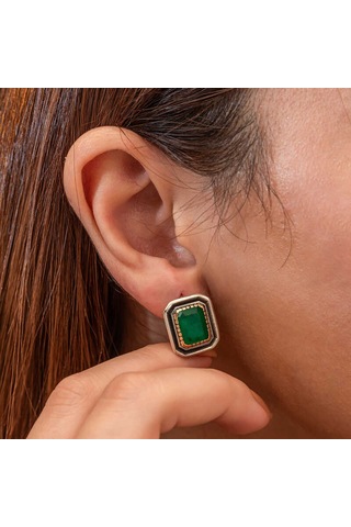 Gümüş Yeşil Taşlı Otantik Kadın Küpe Gümüş