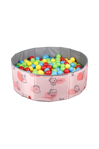 Baby Marine Katlanır Aktivite ve Top Havuzu - 150 Top Hediye/4 Renk - Desenli Pembe