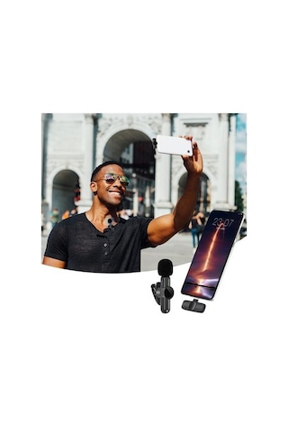 Type C Uyumlu İphone Dönüştürücülü Kablosuz Yaka Mikrofonu Android Ve İphone Uyumlu Mini Mikrofon