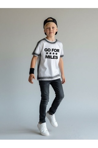 Zekids Çocuk Go For Miles Yazılı T-shirt-17192 Beyaz