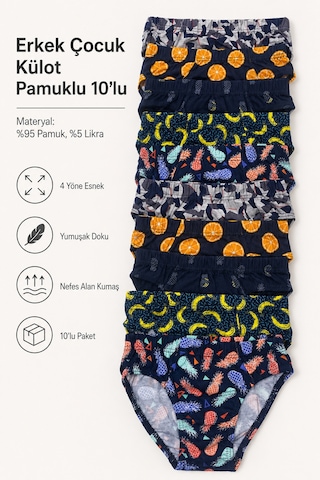 Tom John Erkek Çocuk Külot Pamuklu Likralı Garson 10 Lu Paket 30945 Çok Renkli