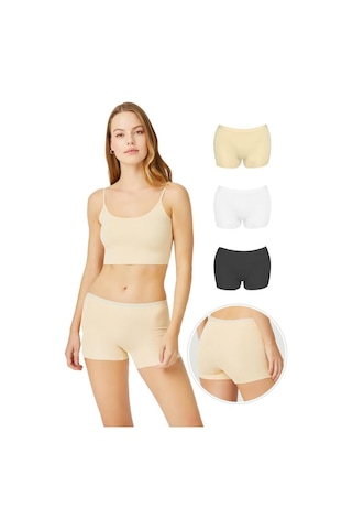 Cottonhill Basic Lazer Kesim Dikişsiz Kadın Boxer Külot 3'lü Paket Renkli-2 Çok Renkli