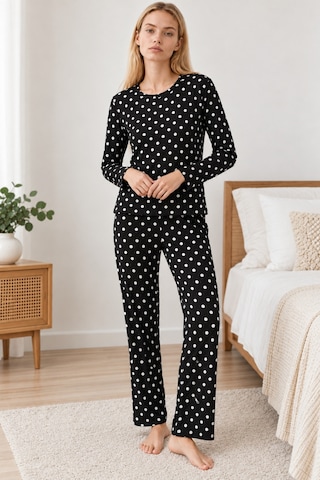 Womanandkids Night Siyah Kadın Desenli İkili Rahat Pijama Takımı 4814