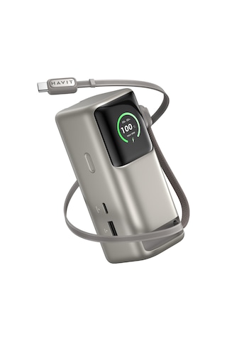 Havit PB37 10.000mAh 65W PD Hızlı Şarj Cihazı Powerbank – Akıllı Dijital Ekranlı ve Dahili USB-C Kablolu + Tr Dönüştürücü