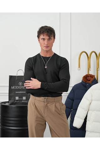 Modefendi Pamuk Yapılı Slimfit Triko Siyah