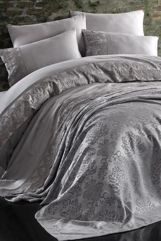 Nazik 7 Parça Pikeli Nevresim Takımı Gelin Seti Valeria Gri Diğer