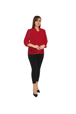 Lady Majestic Dantel Büyük Beden Kadın Ceket 44709 Kırmızı