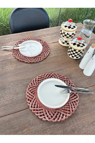 2'li Set Hasır Görünümlü Amerikan Servis-leke Tutmaz Bordo 33 Cm Bordo