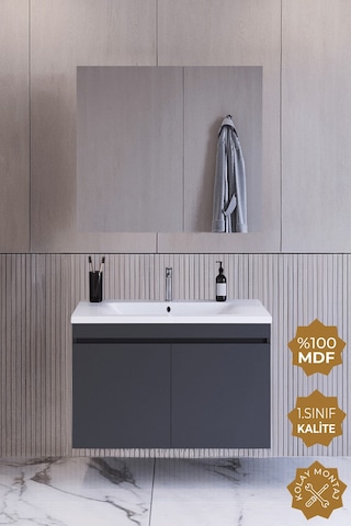 Teta Home Tokyo 80 Cm Mdf Banyo Dolabı Seti Antrasit Antrasit