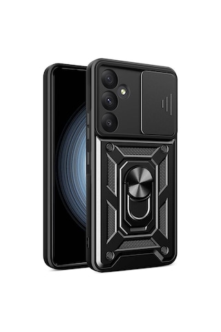 Zore Samsung Galaxy Uyumlu A55 Kılıf Magnetik Standlı Kamera Korumalı Omsy Sürgülü Vega Kapak - Siyah