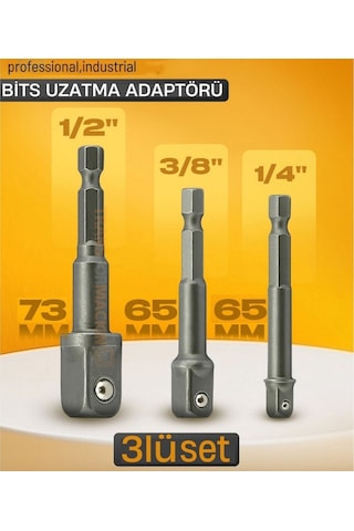 3 Lü Set Bits Uzatma Adaptörü Lokma Tutucu Bits Lokma Adaptörü 1/4-3/8-1/2 Lokmalar İçin Üçlü Set
