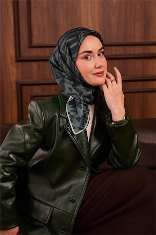 Silk Home Twill İpek Eşarp Koyu Yeşil Patina Su Yeşili Desenli Tok Duruşlu 90x90 Çok Renkli