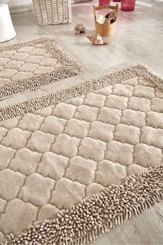 Cotton Special 2'li Pamuklu Klozet Takımı Vizon Banyo Paspas Seti Klozet Takımı Renkli