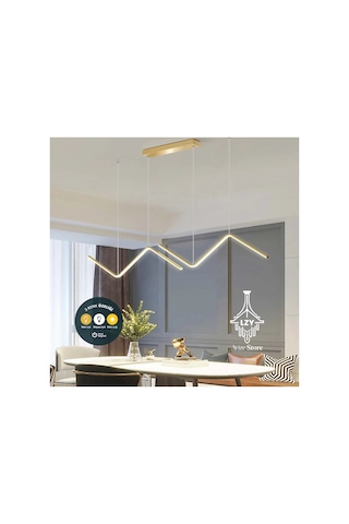 Modern Gold Dalgalı Wave Led Sarkıt Avize 3 Renkli - 90cm Masa Üstü Aydınlatma & Kumandalı Altın
