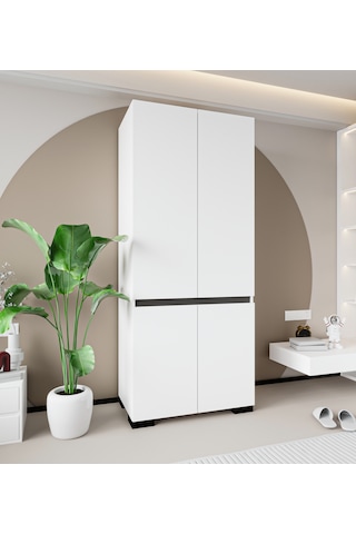 Floransa 4 Kapılı Flr-ırf Beyaz- Antrasit Gardırop-çok Amaçlı Dolap-yüklük Antrasit - Beyaz