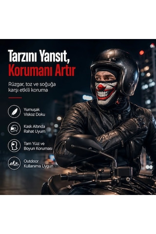 Womanandkids Wak Unisex Palyaço Baskılı Balaklava Maske 1 Adet Tek Beden Viskoz Kask İçi Outdoor Motosiklet Maske Siyah