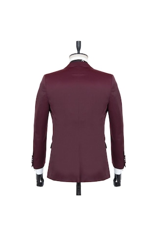İmza Bordo Desenli Armürlü Mono Yaka Astarlı Yelekli 6 Drop Slim Fit Dar Kesim Smokin Damatlık 1001195219-Bordo