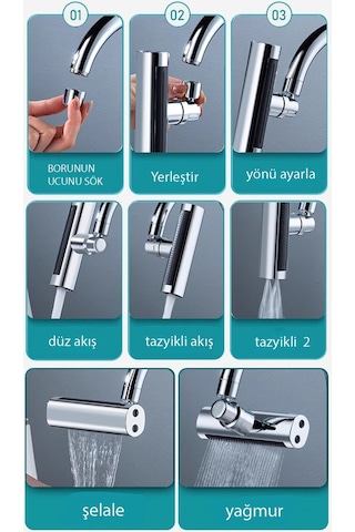 Kustar Krom Tasarruflu 4 Modlu Şelale Ayarlanabilir Musluk Başlığı Mutfak Eviye Bataryası Lavabo Bataryası