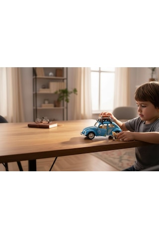 Klasik Işıklı Sesli Metal Araba - Mavi Valizli Retro Beetle - 15 Cm Çok Renkli