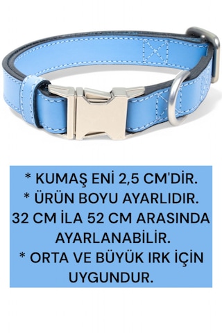 Hakiki Deri Köpek Boyun Tasması, Kişiye Özel Künyeli Lux Seri Mv Mavi