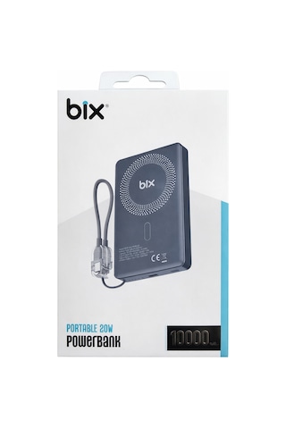 Bix Pb118 10000 Mah 20w Hızlı Şarj Dahili Kablolu Powerbank Gri Açık Gri