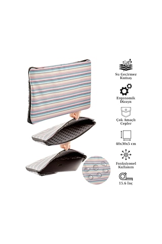 Notebook Laptop Apple Uyumlu MacBook Çantası 15.6" İnç - 800-düz Çizgi Desenli
