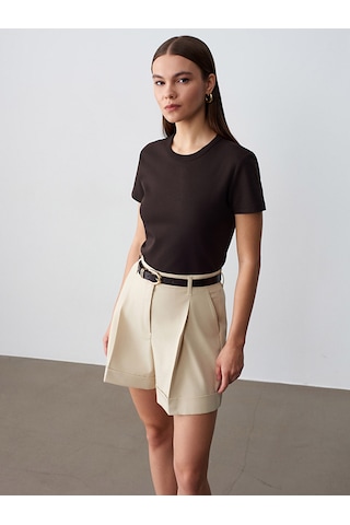 Dilvin 32779 Bisiklet Yaka T-shirt-koyu Kahve Kahverengi