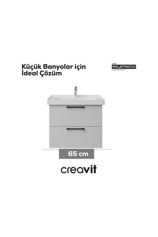 Creavit D20 65 Cm İki Çelmeceli Lavabo Dolabı Beyaz Melamin Kapak Demonte Beyaz