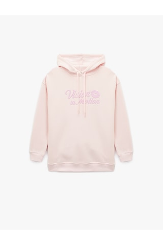Koton Uzun Kollu Kapüşonlu Baskılı Oversize Sweatshirt Pembe 6wal10550ık Gül
