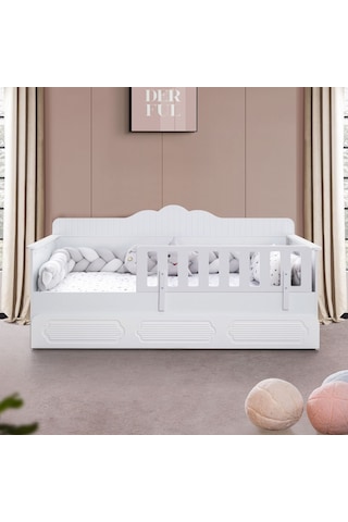 Flower Çocuk Odası Takımı, Flower Yavrulu Karyola, 3 Kapaklı Dolap - Beyaz Renkli