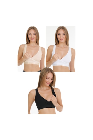 Parlingerie Sporcu Emzirme Büstiyeri 3lü Set Siyah-beyaz-ten