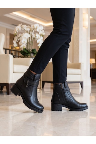 Nesilshoes Nesil Shoes Marr 836 Hakiki Deri İçi Kürklü Kadın Bot Siyah