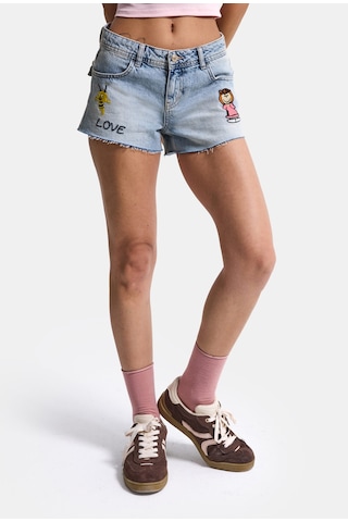 it's basic Kadın Mavi 4s6-32 Mini Mom Nakış Desenli Tasarım Denim Şort