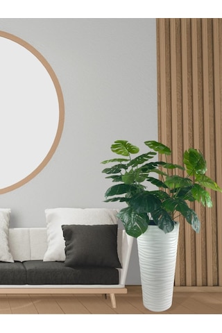 Yapay Monstera Beyaz Uzun Kumsal Vazoda 120cm 36Yaprak