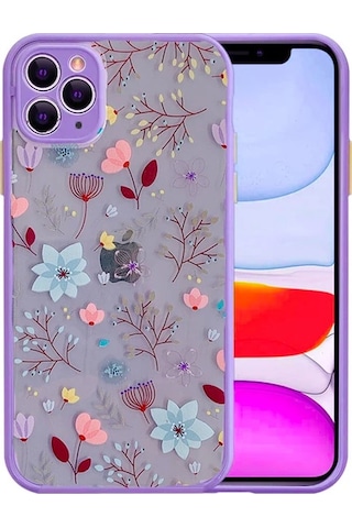 Apple iPhone Uyumlu iPhone 11 Pro Max 6.5inç Kamera Korumalı Çiçek Desenli Silikon Kılıf- 5775 Gri