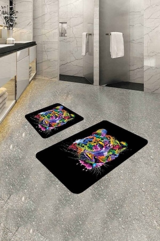 Siyah Hayvan Temalı Banyo Halısı Klozet Paspas Seti Bs292n11