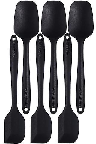 Silikon Kaşık Spatula Seti 6lı Yanmaz Yapışmaz Çizmez Siyah 27cm