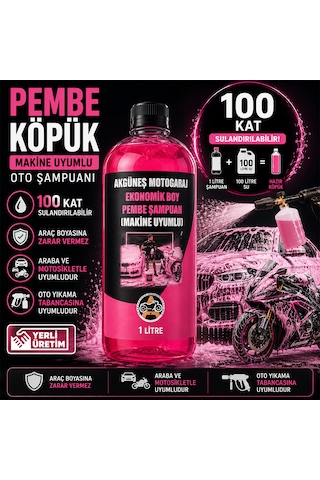 Akgüneş Motogaraj 1 Lt Pembe Köpük Oto Şampuanı Konsantre 100 Kat Seyreltilebilir Makine Uyumlu Araç Ve Motosiklet Şampuanı Yerli Üretim