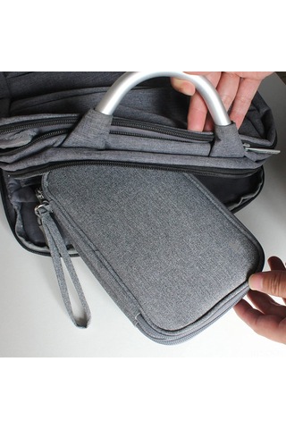 Vkemall İki Katlı Dijital Aksesuar Organizer - Siyah Orta Boy, Su Geçirmez Oxford, Kablo-şarj Aleti Saklama Çantası