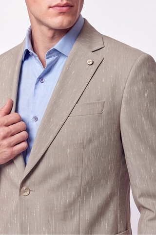 Efor Slim Fit Mono Yaka Çift Yırtmaç Koyu Bej Keten Takım Elbise Tk 952 K.bej