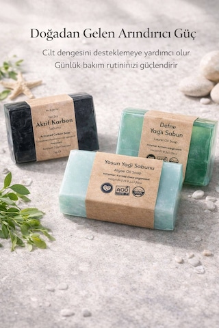 Derin Arındırıcı Ve Gözenek Sıkılaştırıcı Doğal  3 Lü Doğal Sabun Seti Defne