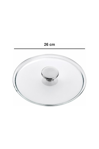 Temperli Cam Kapak Kulplu Tencere, Tava, Sahan Kapağı 26cm Şeffaf