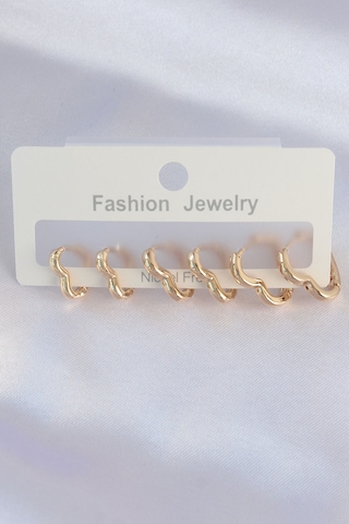 Pirinç Gold Renk Kalp Model Küpe Seti - Tj-bkp8992 Çok Renkli
