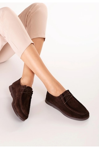 Gondol Kadın Hakiki Deri Moccasin Golf Model Kadın Ayakkabı Hl.33401 Kahve Süet Kahverengi