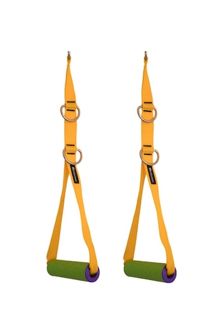 Rebuwo 3 Kademeli Ayarlanabilir Cable Cross Elciği 1 Çift - Yeşil-mor Tutacaklı Sarı Fitness Ağırlık Çekiş / Reformer Egzersiz Aparatı 44cm