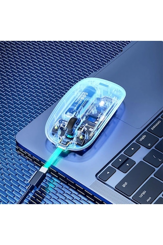 İnphic X5 Kablosuz Fare Şarj Edilebilir Sessiz Kullanım 2.4g Transparan Usb Mouse- 5775 Şeffaf 2