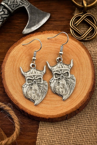 Savaşçı Viking Şekilli Kadın Küpe Çift Adet Gümüş Kaplama El Yapımı Küpe Gümüş