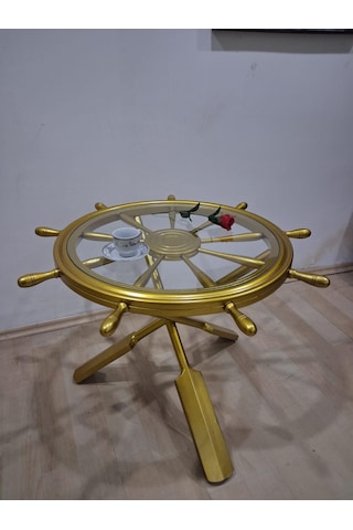 Orta Sehpa Dümen 90636 Model Ahşap Çapraz X Ayak Parlak Gold Lake Boya El Yapım Gold